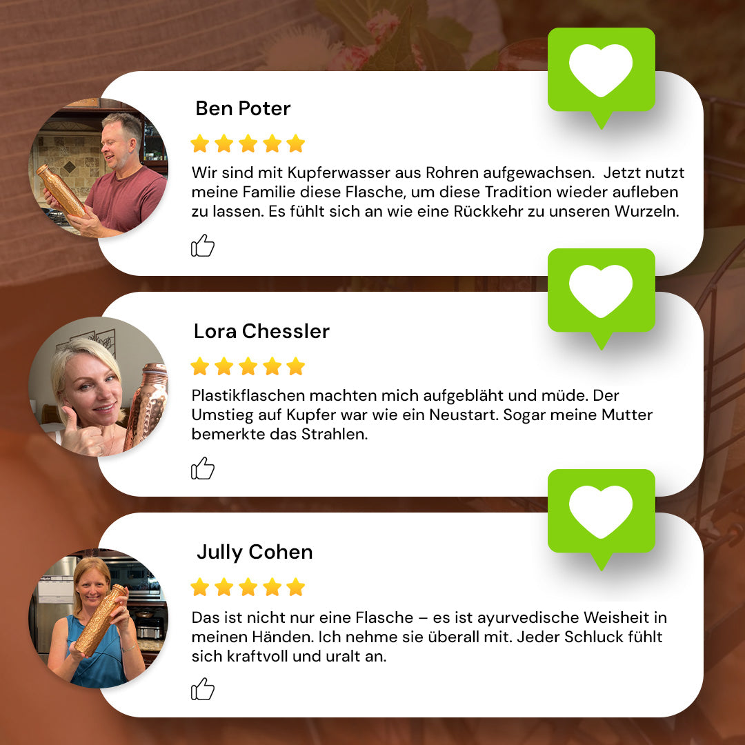 Zertifizierte Ayurveda® Reine Kupfer--Wasserflasche –- V2 Handgehämmerte Edition