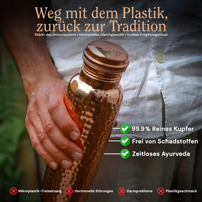Zertifizierte Ayurveda® Reine Kupfer--Wasserflasche –- V2 Handgehämmerte Edition