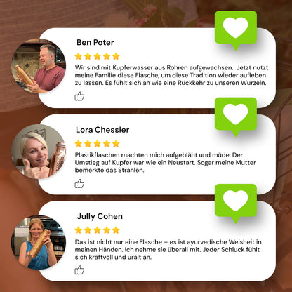 Zertifizierte Ayurveda® Reine Kupfer--Wasserflasche –- V2 Handgehämmerte Edition