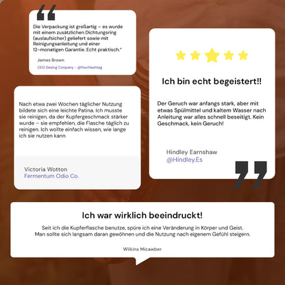 Zertifizierte Ayurveda® Reine Kupfer--Wasserflasche –- V2 Handgehämmerte Edition