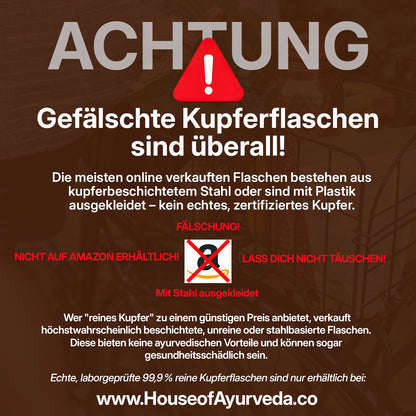 Zertifizierte Ayurveda® Reine Kupfer--Wasserflasche –- V2 Handgehämmerte Edition